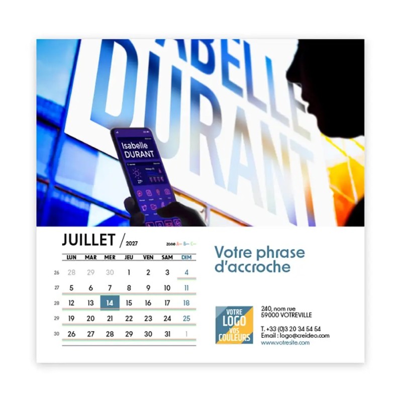 Calendrier chevalet carré (15x15 cm) personnalisé - nominatif Mon Bureau