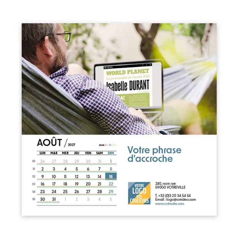 Calendrier chevalet carré (15x15 cm) personnalisé - nominatif Mon Bureau