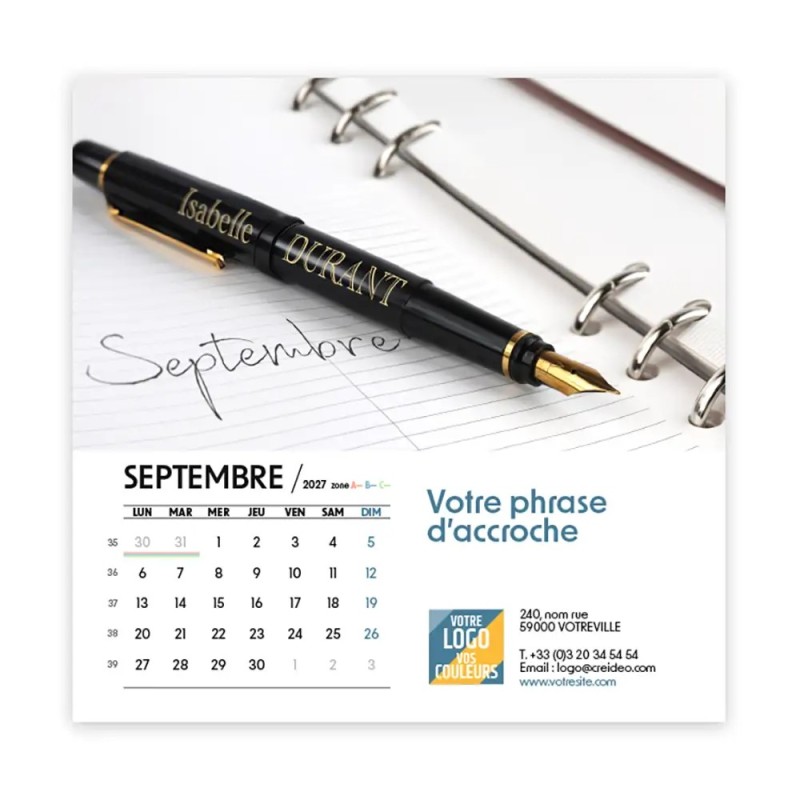 Calendrier chevalet carré (15x15 cm) personnalisé - nominatif Mon Bureau