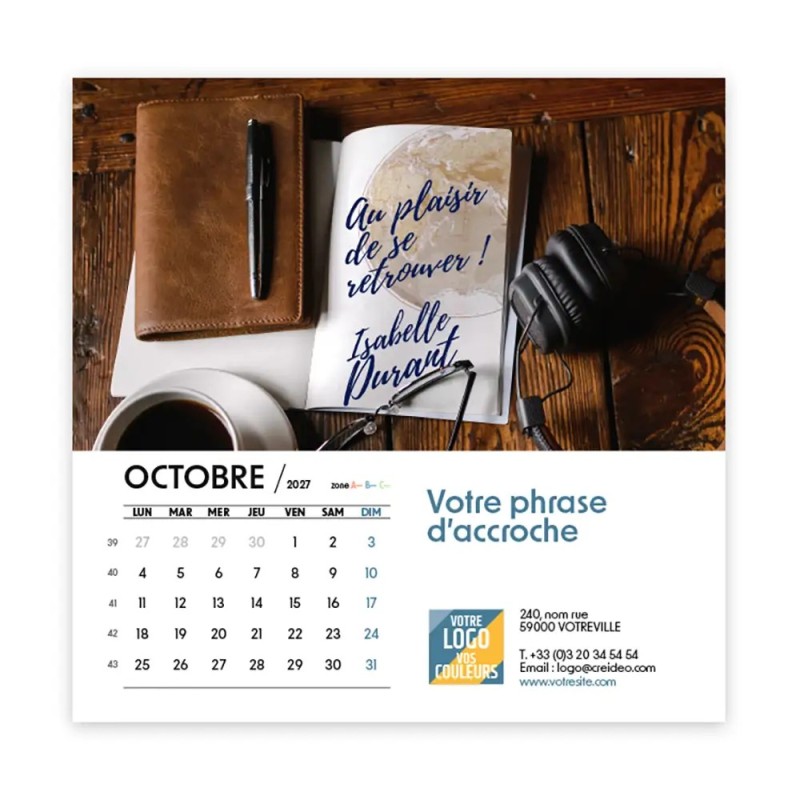Calendrier chevalet carré (15x15 cm) personnalisé - nominatif Mon Bureau