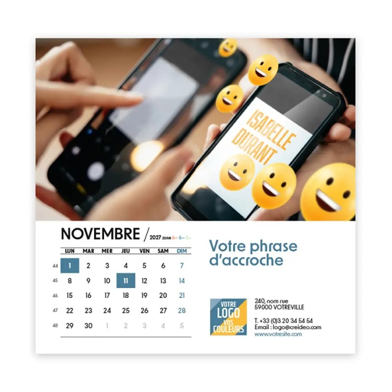Calendrier chevalet carré (15x15 cm) personnalisé - nominatif Mon Bureau