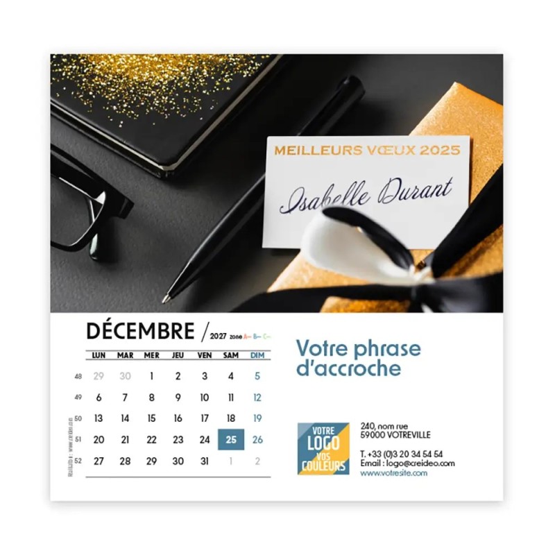 Calendrier chevalet carré (15x15 cm) personnalisé - nominatif Mon Bureau