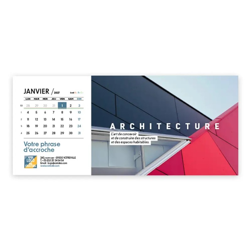 Calendrier chevalet horizontal (23x10 cm) personnalisé - Arts
