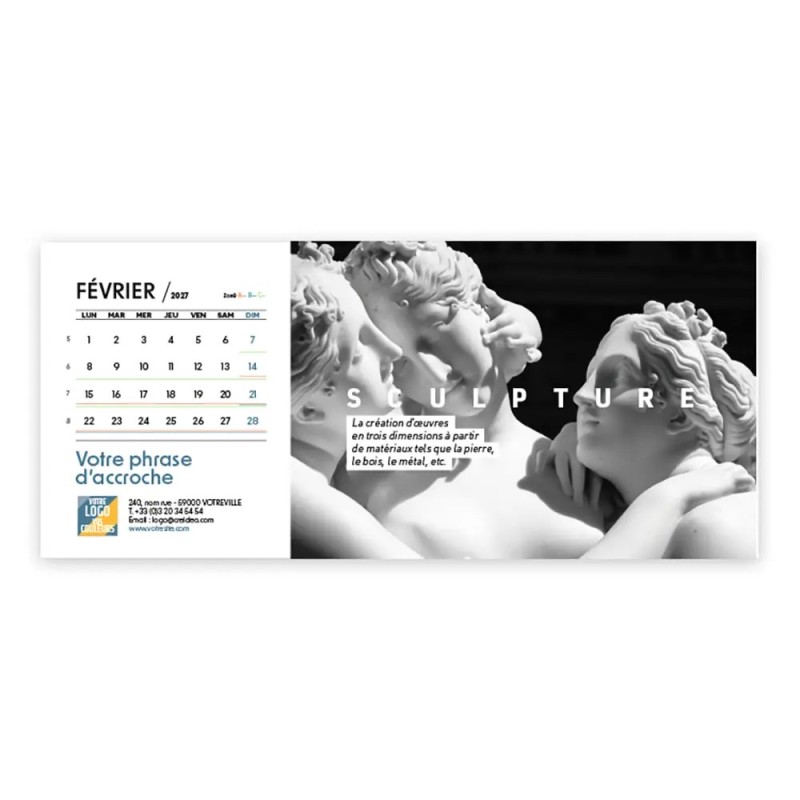 Calendrier chevalet horizontal (23x10 cm) personnalisé - Arts