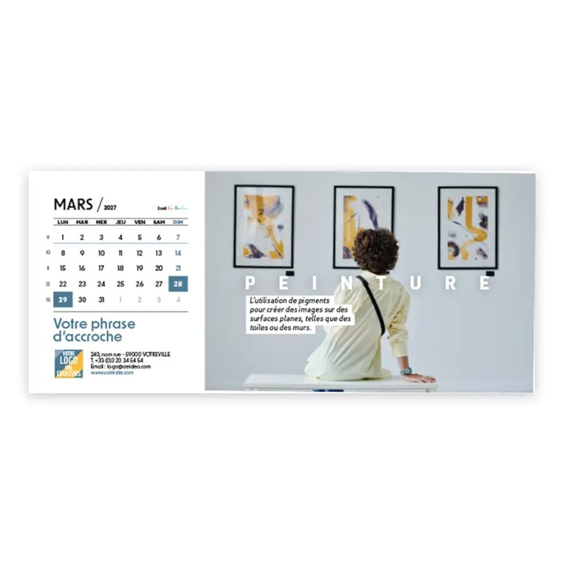 Calendrier chevalet horizontal (23x10 cm) personnalisé - Arts