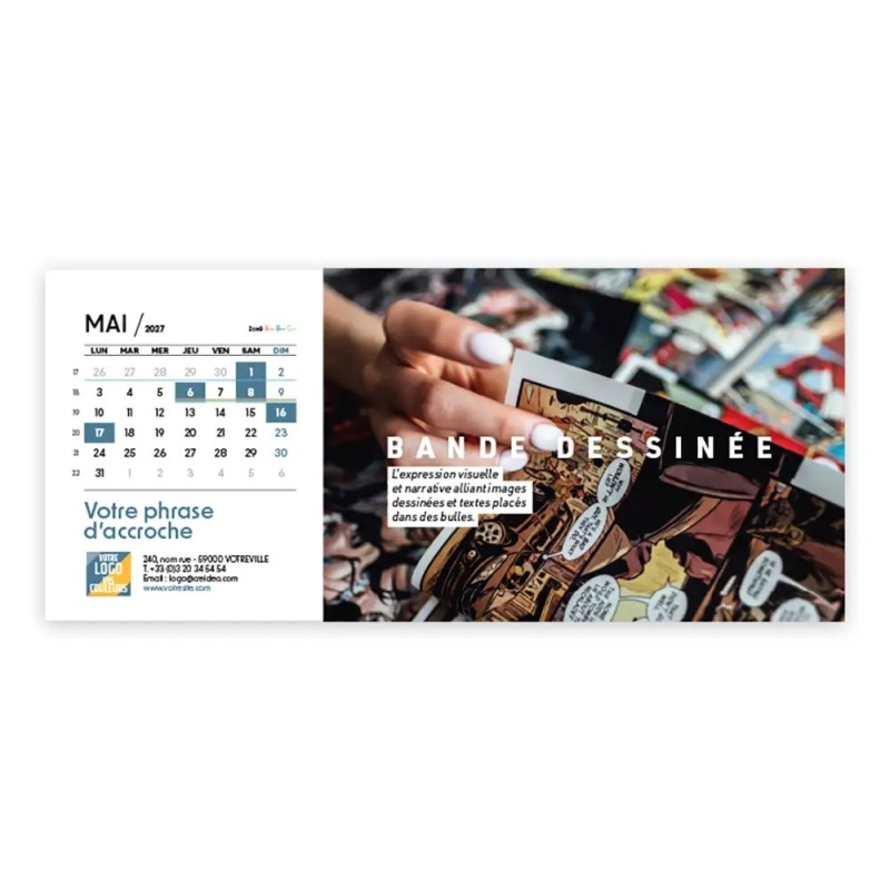 Calendrier chevalet horizontal (23x10 cm) personnalisé - Arts