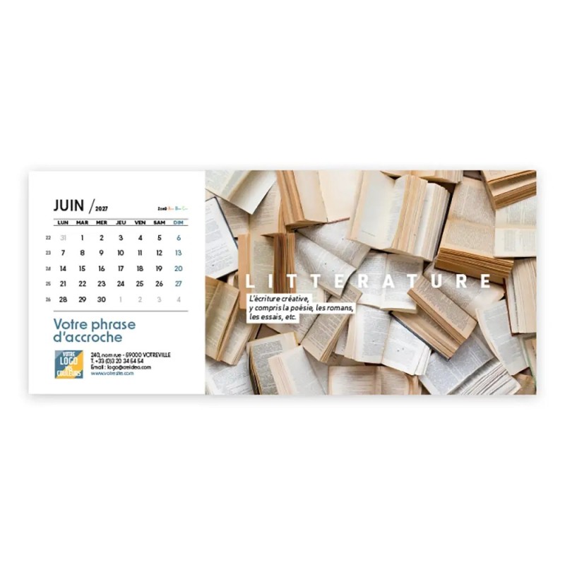 Calendrier chevalet horizontal (23x10 cm) personnalisé - Arts