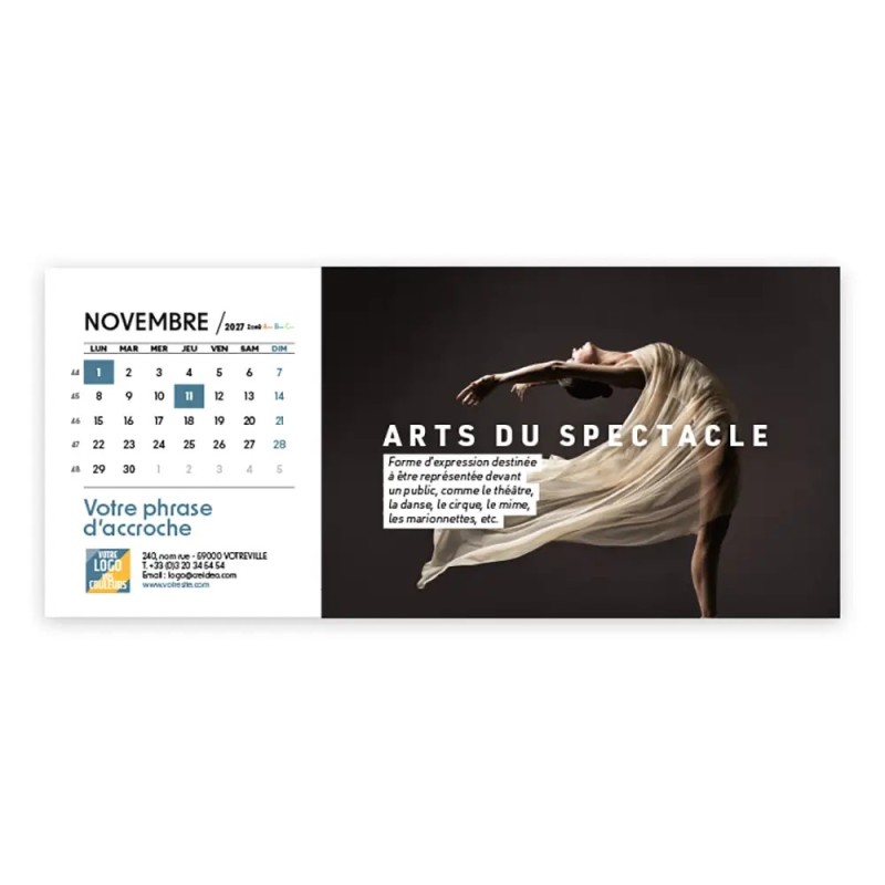 Calendrier chevalet horizontal (23x10 cm) personnalisé - Arts