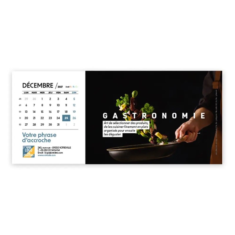 Calendrier chevalet horizontal (23x10 cm) personnalisé - Arts