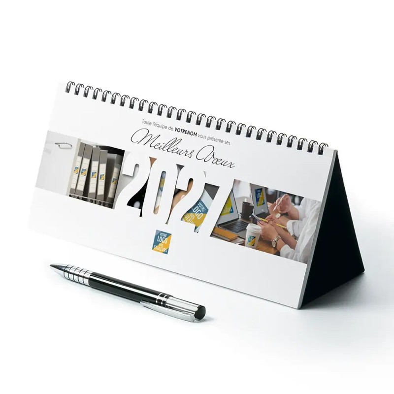 Calendrier chevalet horizontal (23x10 cm) personnalisé - Logo intégré Au bureau
