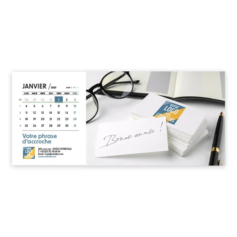 Calendrier chevalet horizontal (23x10 cm) personnalisé - Logo intégré Au bureau