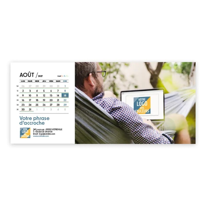 Calendrier chevalet horizontal (23x10 cm) personnalisé - Logo intégré Au bureau