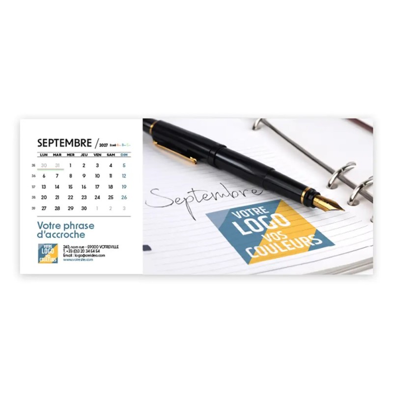 Calendrier chevalet horizontal (23x10 cm) personnalisé - Logo intégré Au bureau