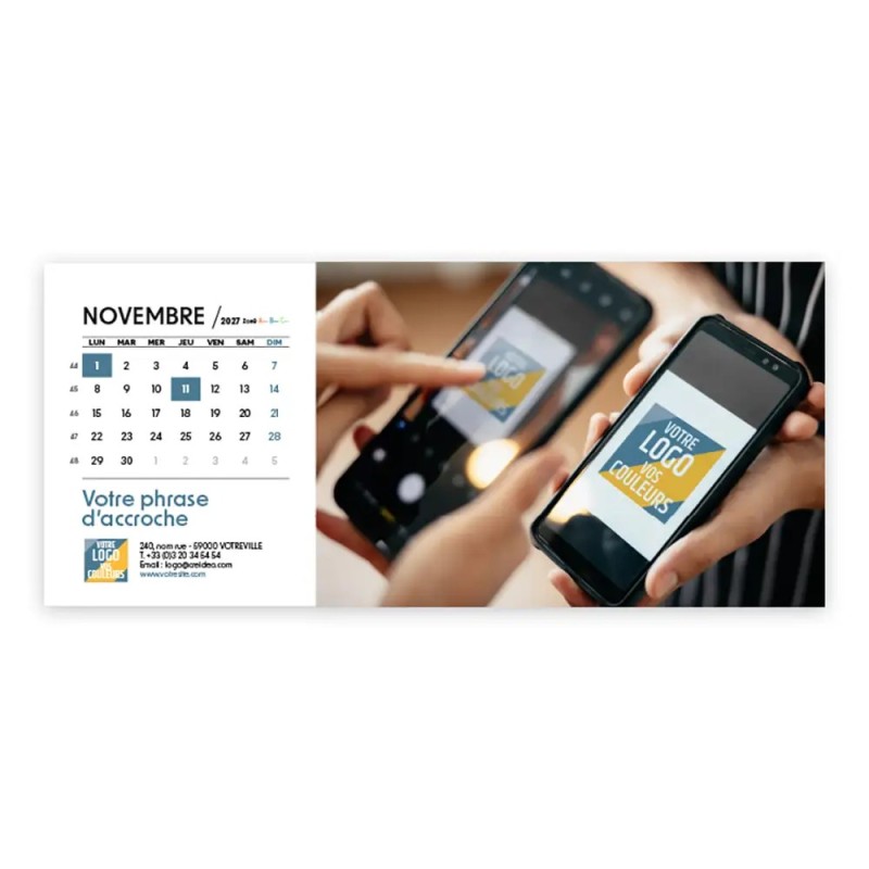 Calendrier chevalet horizontal (23x10 cm) personnalisé - Logo intégré Au bureau
