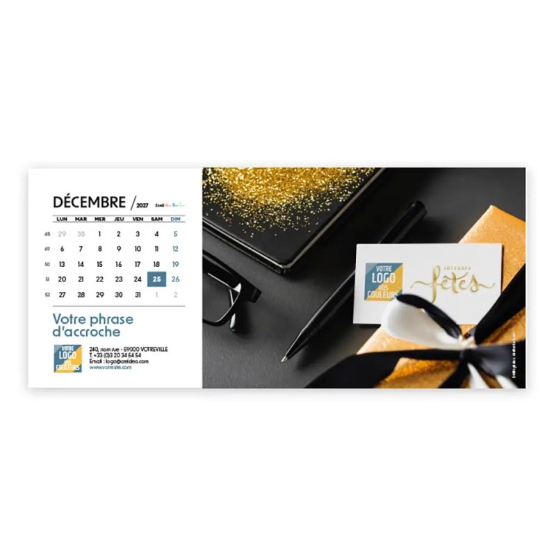 Calendrier chevalet horizontal (23x10 cm) personnalisé - Logo intégré Au bureau