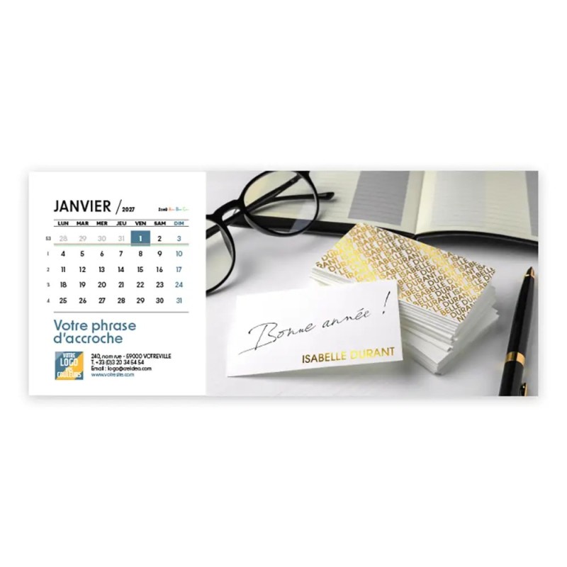 Calendrier chevalet horizontal (23x10 cm) personnalisé - nominatif Mon Bureau