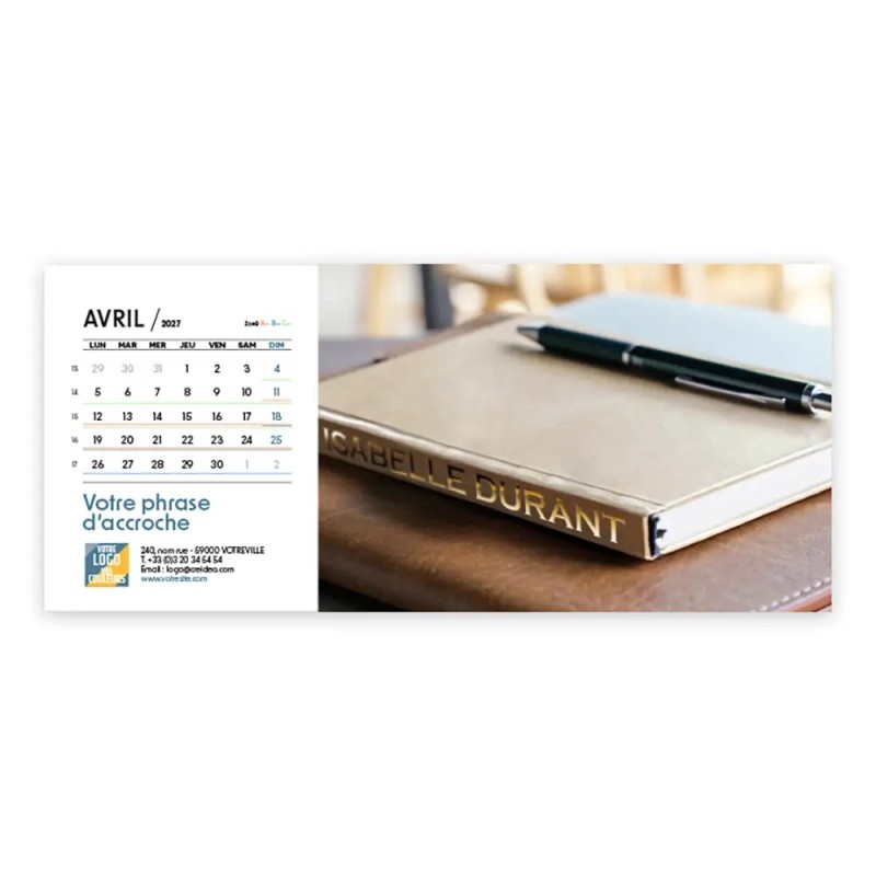 Calendrier chevalet horizontal (23x10 cm) personnalisé - nominatif Mon Bureau