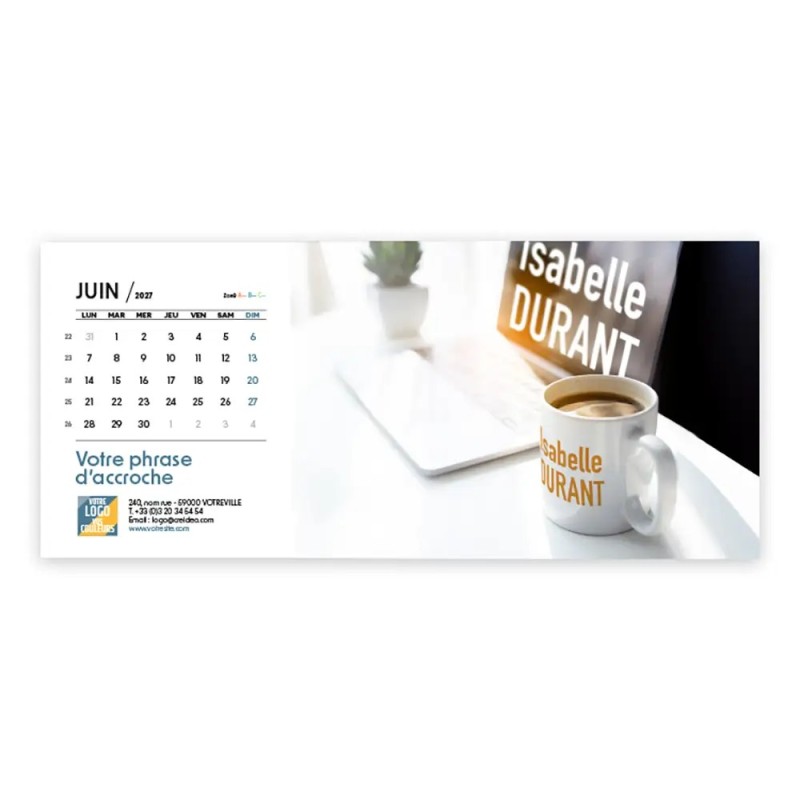 Calendrier chevalet horizontal (23x10 cm) personnalisé - nominatif Mon Bureau