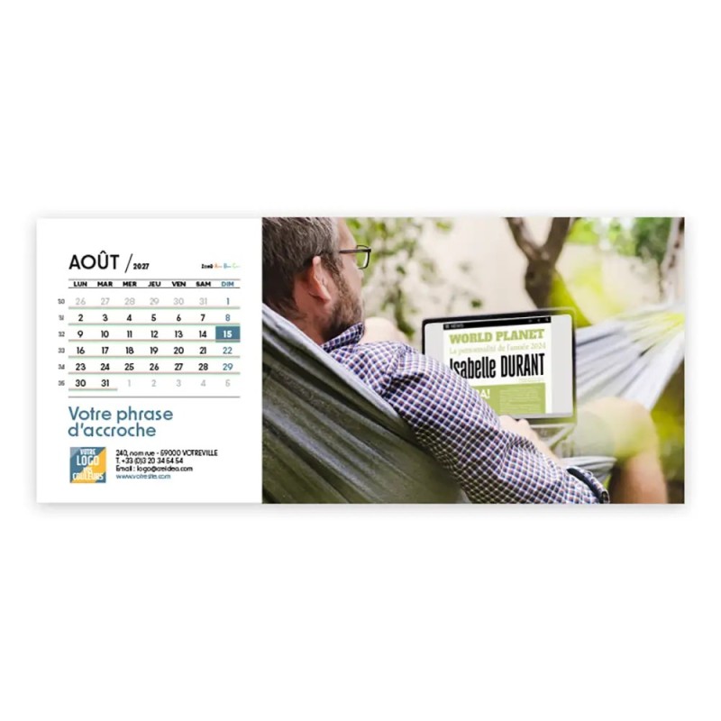 Calendrier chevalet horizontal (23x10 cm) personnalisé - nominatif Mon Bureau