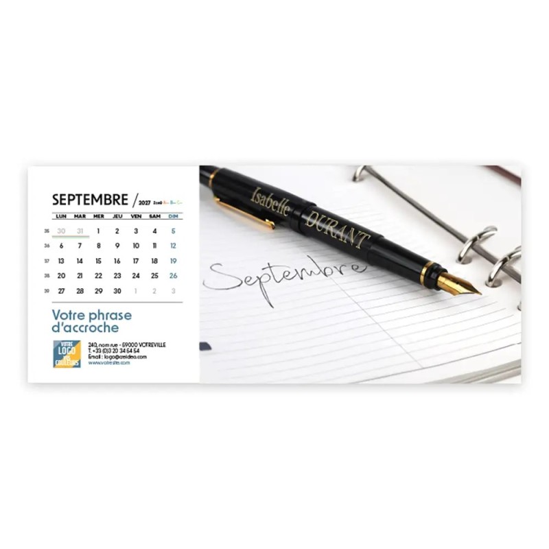 Calendrier chevalet horizontal (23x10 cm) personnalisé - nominatif Mon Bureau