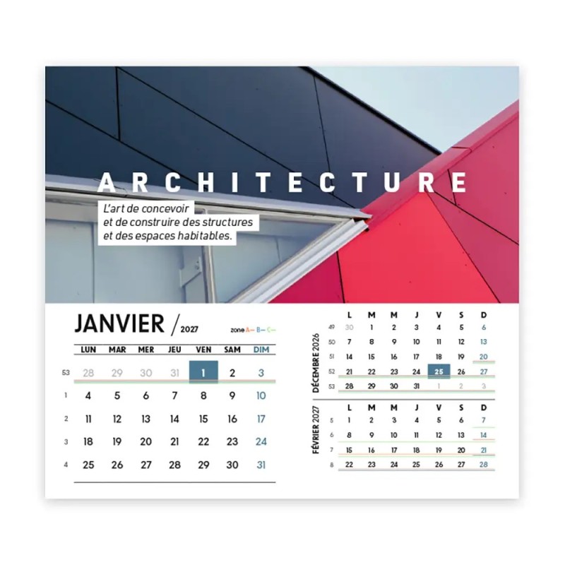 Calendrier chevalet intégral (15x18 cm) personnalisé - Arts