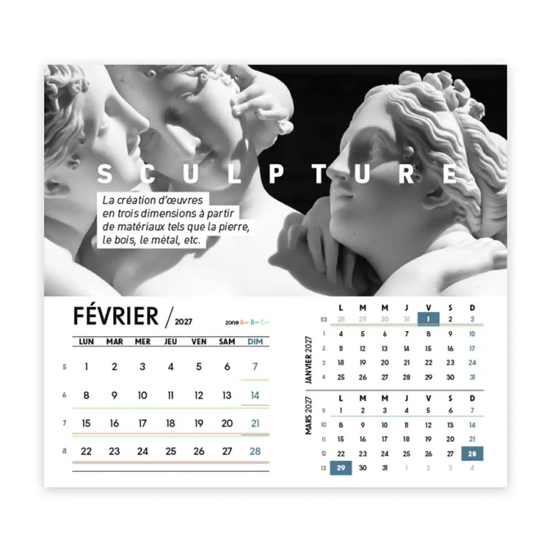 Calendrier chevalet intégral (15x18 cm) personnalisé - Arts