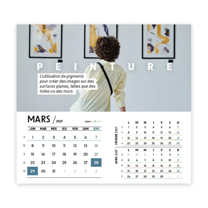 Calendrier chevalet intégral (15x18 cm) personnalisé - Arts