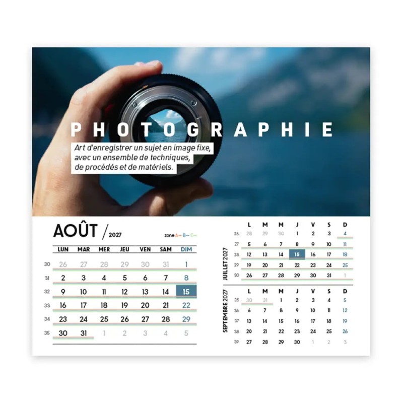 Calendrier chevalet intégral (15x18 cm) personnalisé - Arts