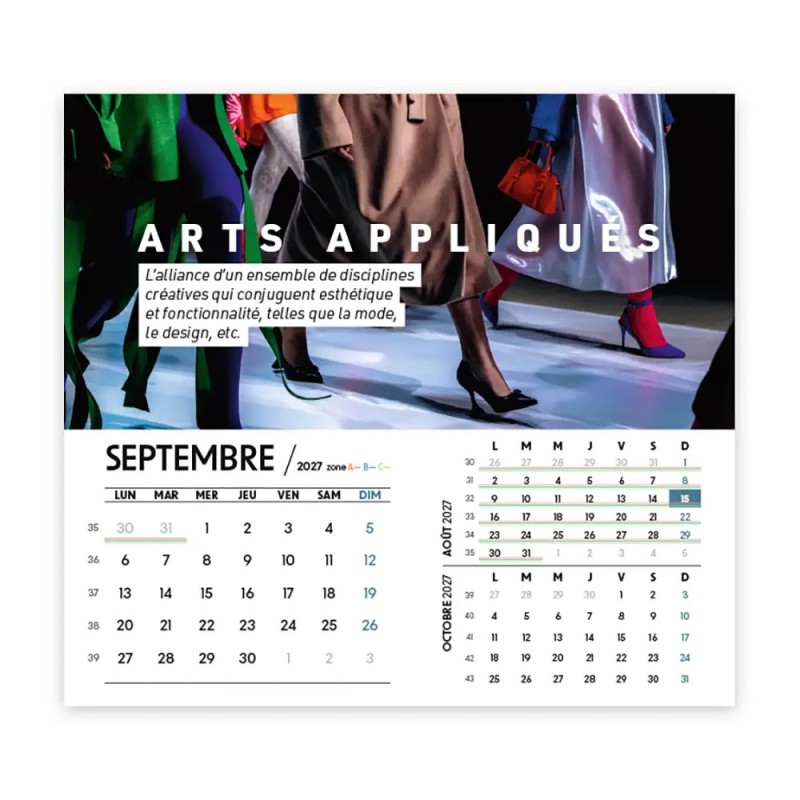 Calendrier chevalet intégral (15x18 cm) personnalisé - Arts
