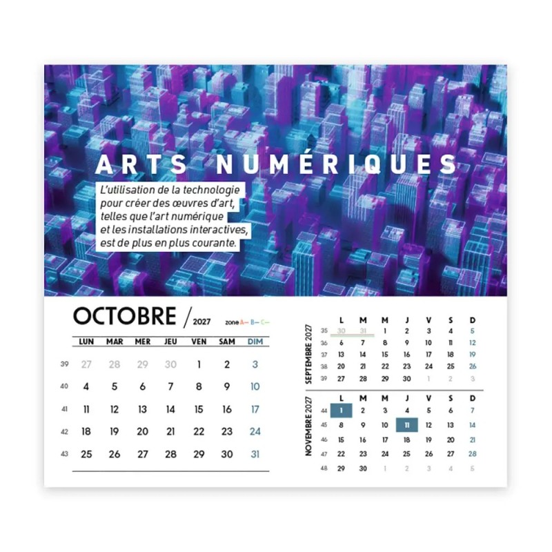 Calendrier chevalet intégral (15x18 cm) personnalisé - Arts