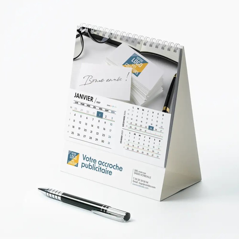 Calendrier chevalet intégral (15x18 cm) personnalisé - Logo intégré Au bureau