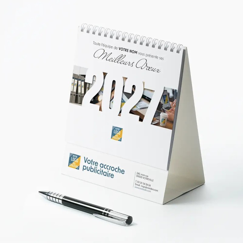 Calendrier chevalet intégral (15x18 cm) personnalisé - Logo intégré Au bureau