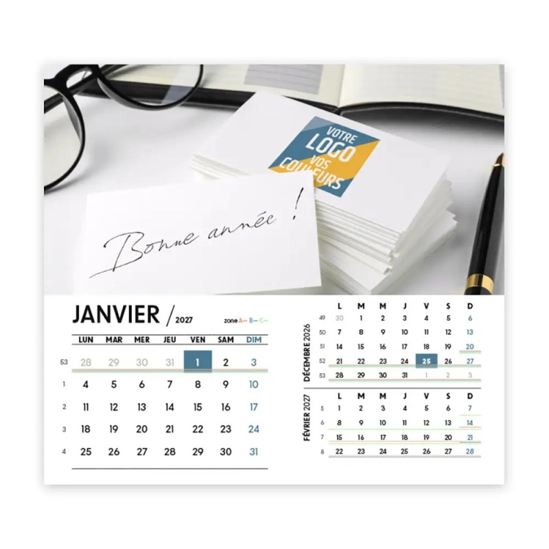 Calendrier chevalet intégral (15x18 cm) personnalisé - Logo intégré Au bureau