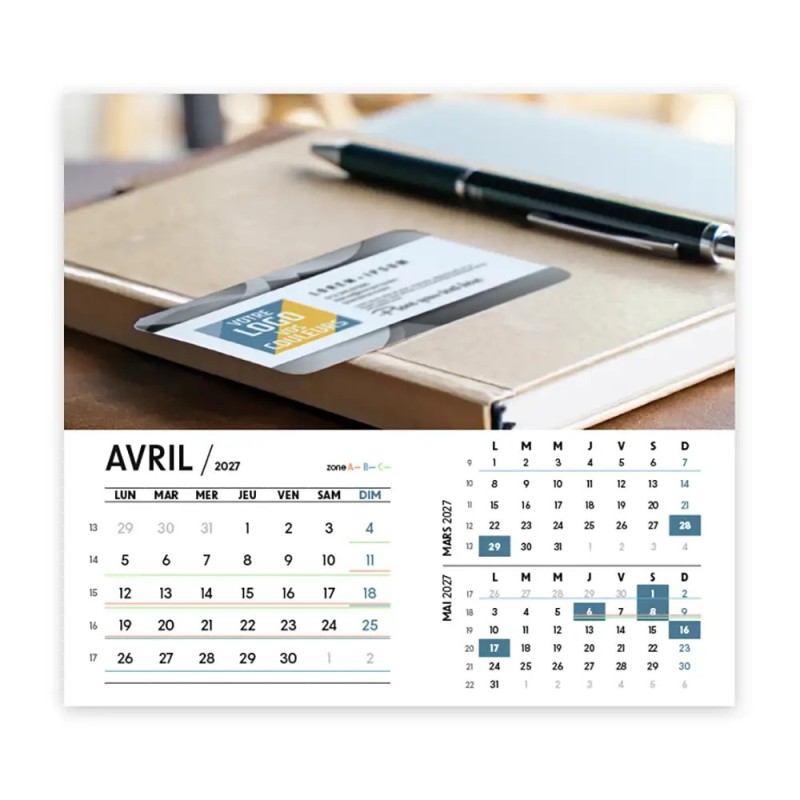 Calendrier chevalet intégral (15x18 cm) personnalisé - Logo intégré Au bureau