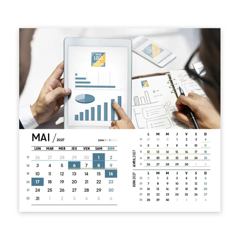 Calendrier chevalet intégral (15x18 cm) personnalisé - Logo intégré Au bureau