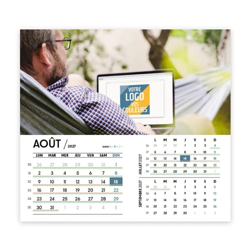 Calendrier chevalet intégral (15x18 cm) personnalisé - Logo intégré Au bureau