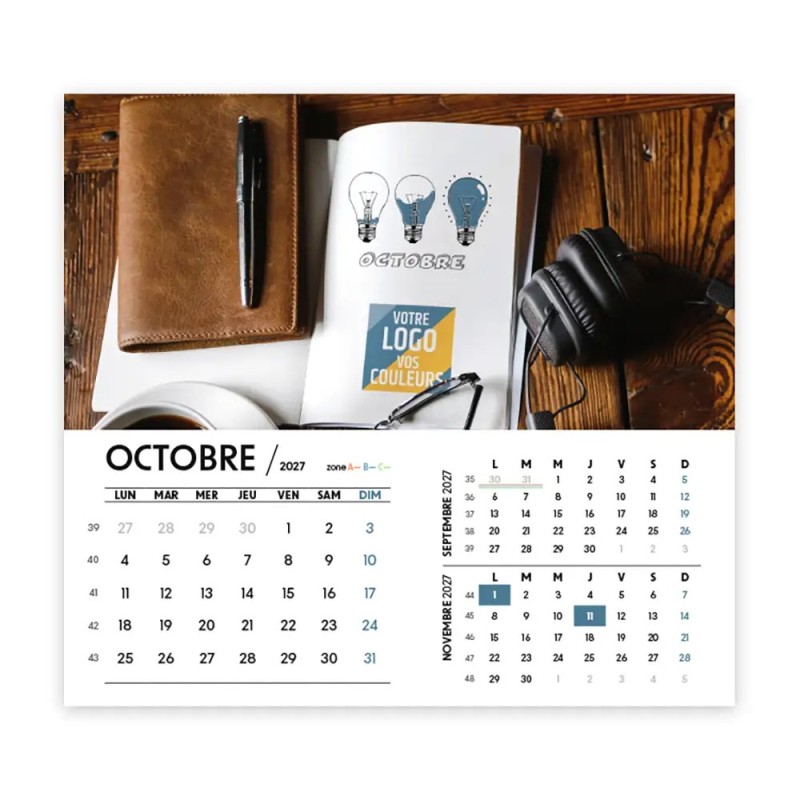 Calendrier chevalet intégral (15x18 cm) personnalisé - Logo intégré Au bureau