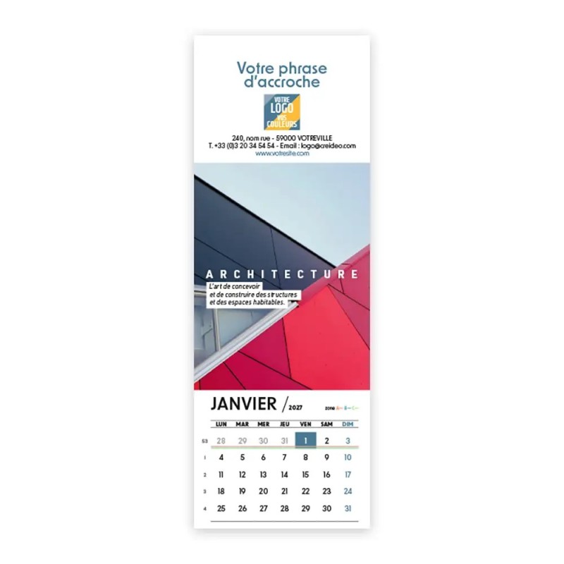Calendrier chevalet vertical (21x7,5 cm) personnalisé - Arts