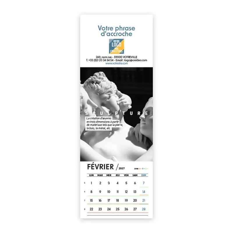 Calendrier chevalet vertical (21x7,5 cm) personnalisé - Arts