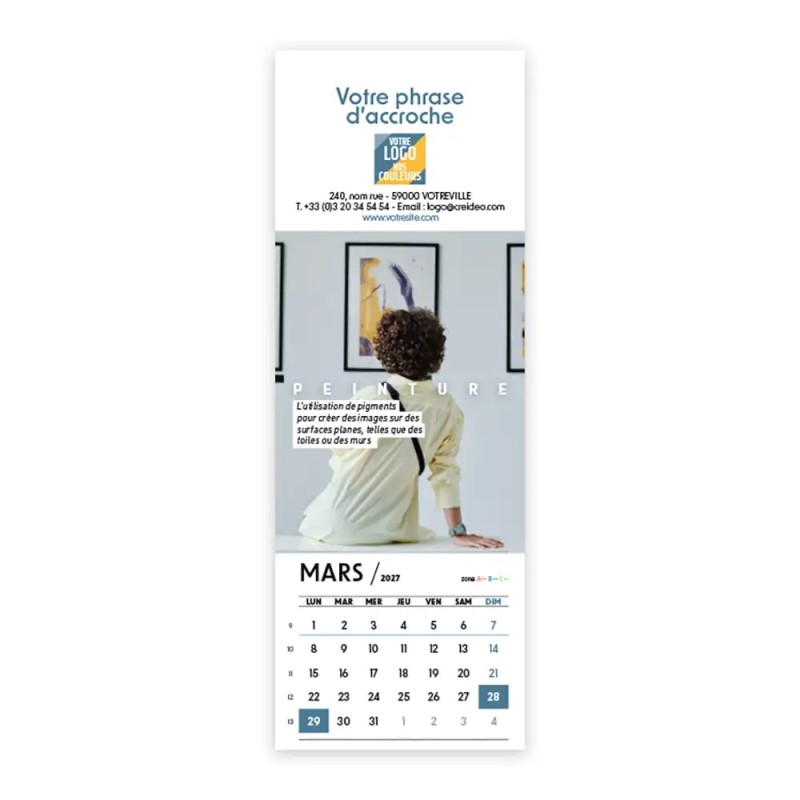 Calendrier chevalet vertical (21x7,5 cm) personnalisé - Arts