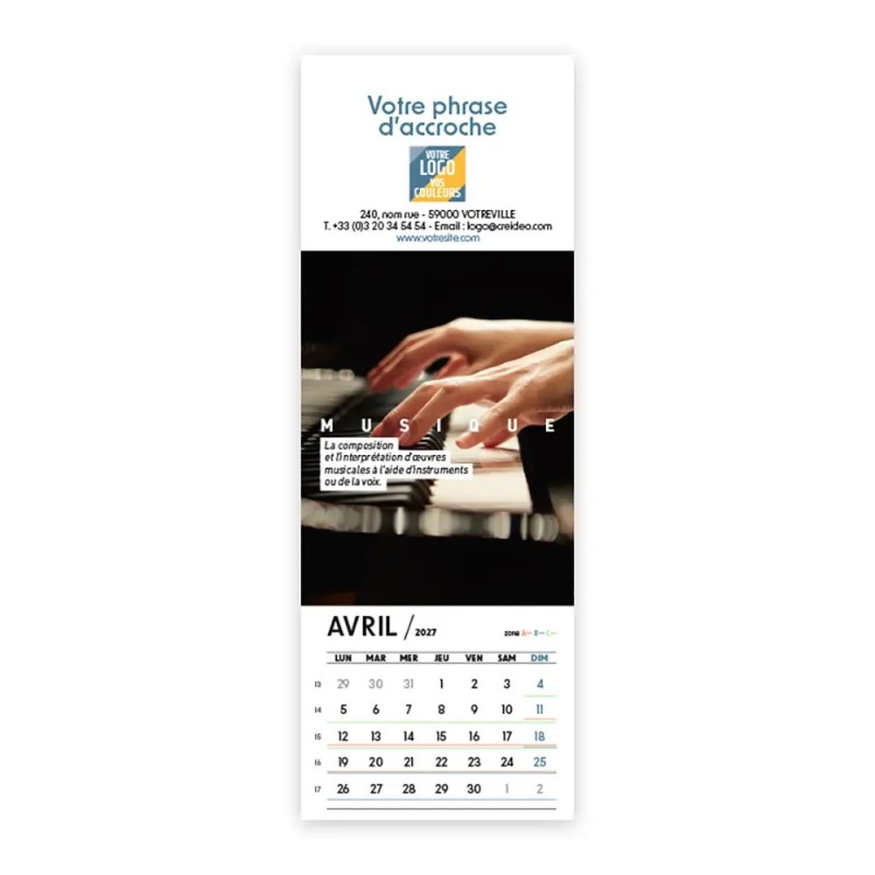 Calendrier chevalet vertical (21x7,5 cm) personnalisé - Arts