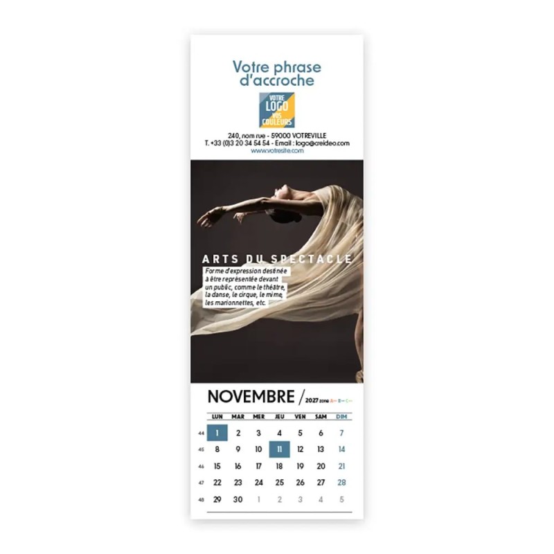 Calendrier chevalet vertical (21x7,5 cm) personnalisé - Arts
