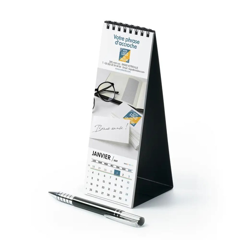 Calendrier chevalet vertical (21x7,5 cm) personnalisé - Logo intégré Au bureau