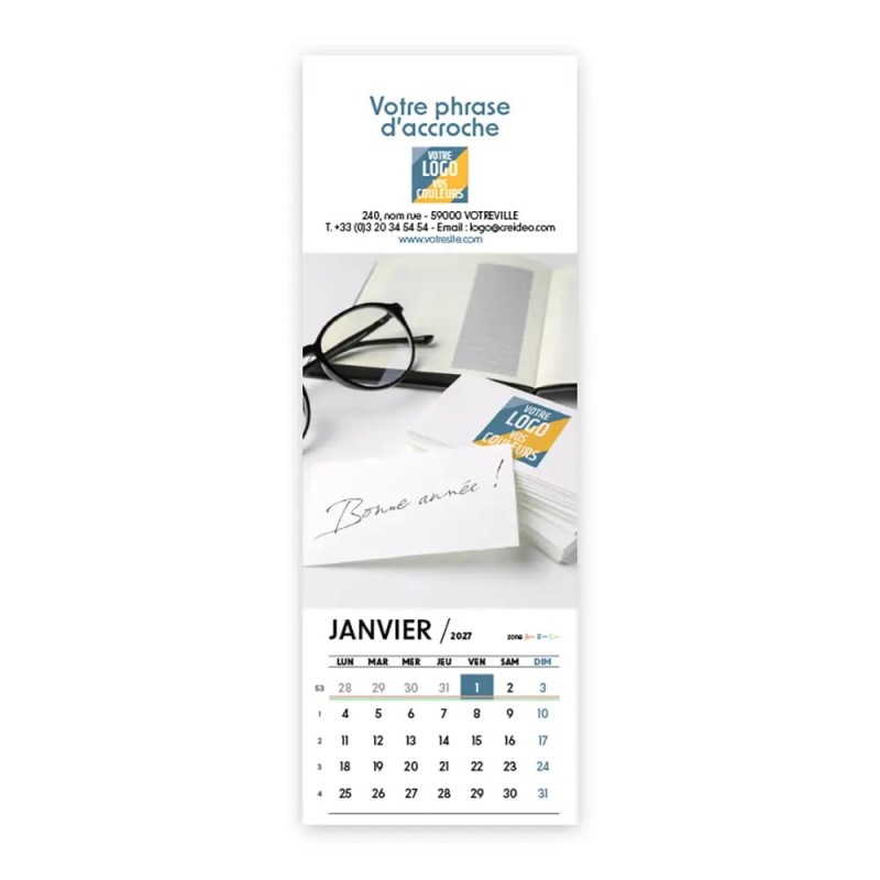 Calendrier chevalet vertical (21x7,5 cm) personnalisé - Logo intégré Au bureau