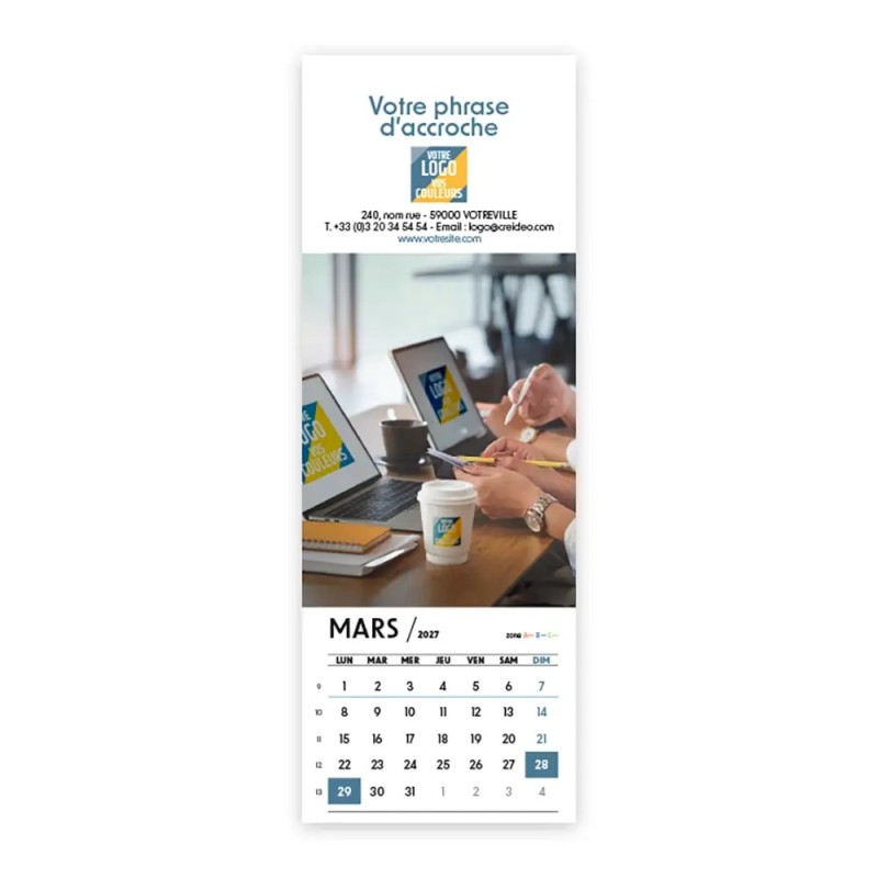Calendrier chevalet vertical (21x7,5 cm) personnalisé - Logo intégré Au bureau