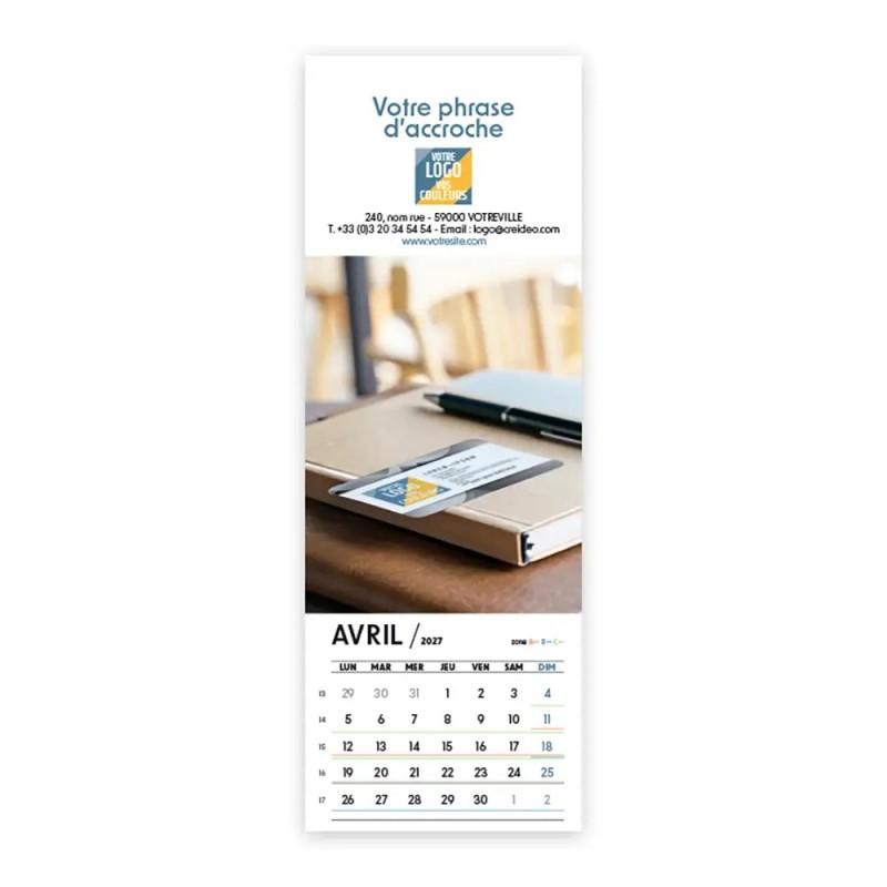 Calendrier chevalet vertical (21x7,5 cm) personnalisé - Logo intégré Au bureau