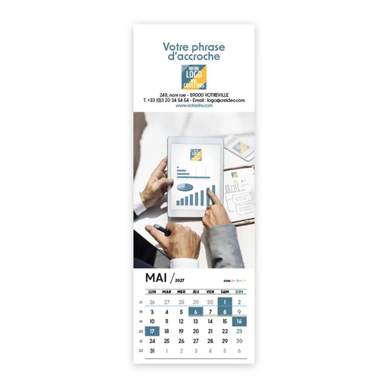 Calendrier chevalet vertical (21x7,5 cm) personnalisé - Logo intégré Au bureau