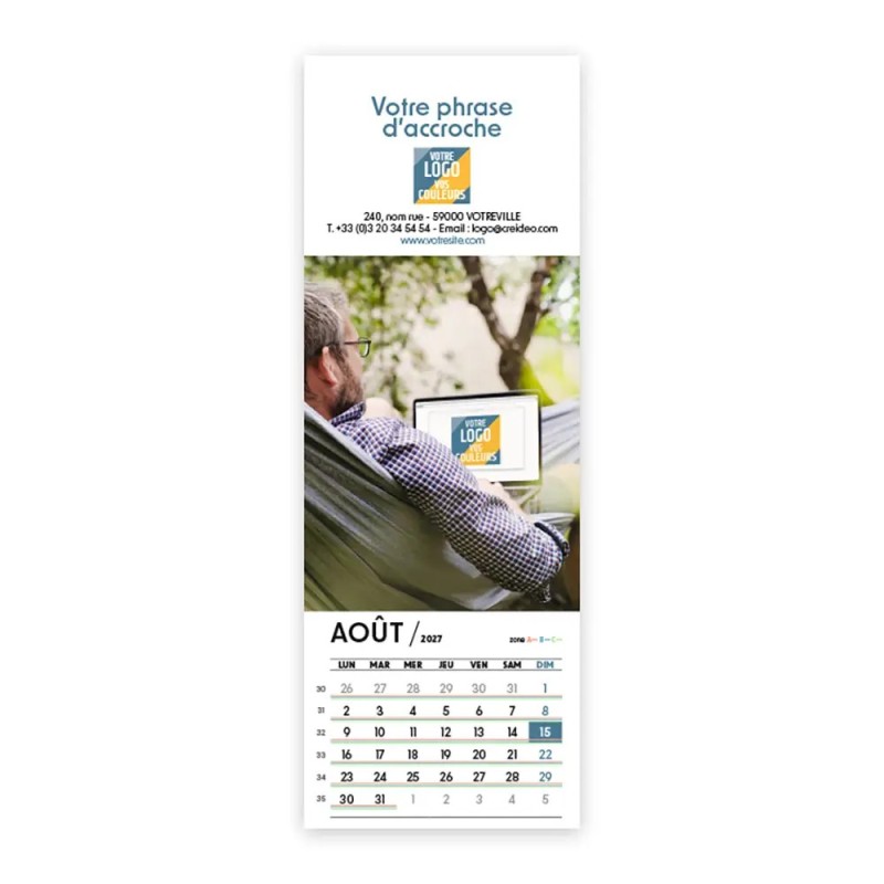 Calendrier chevalet vertical (21x7,5 cm) personnalisé - Logo intégré Au bureau