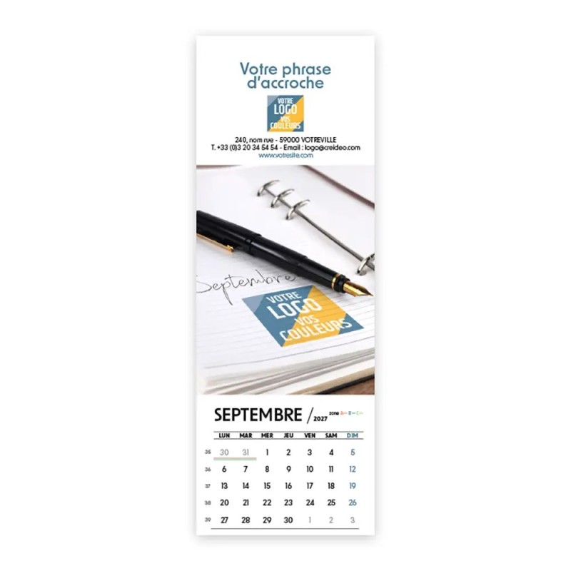 Calendrier chevalet vertical (21x7,5 cm) personnalisé - Logo intégré Au bureau