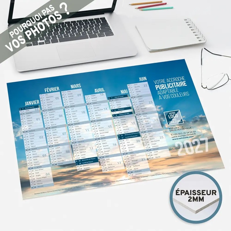 Calendrier bancaire A3 rigide personnalisé - Spacieux